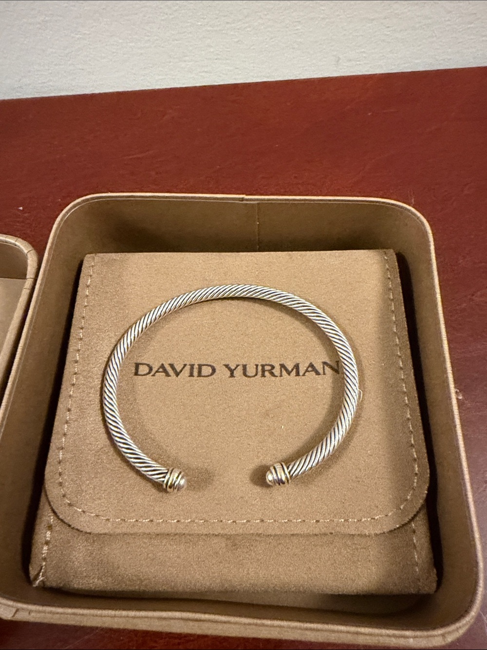 David Yurman Cable Cuff Bracelet in Silver with Gold Tips